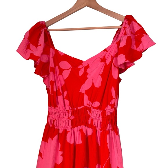 By Anthropologie Silverlake Flutter Sleeve Maxi Dress XL Pink Floral Pockets - Picture 2 of 9